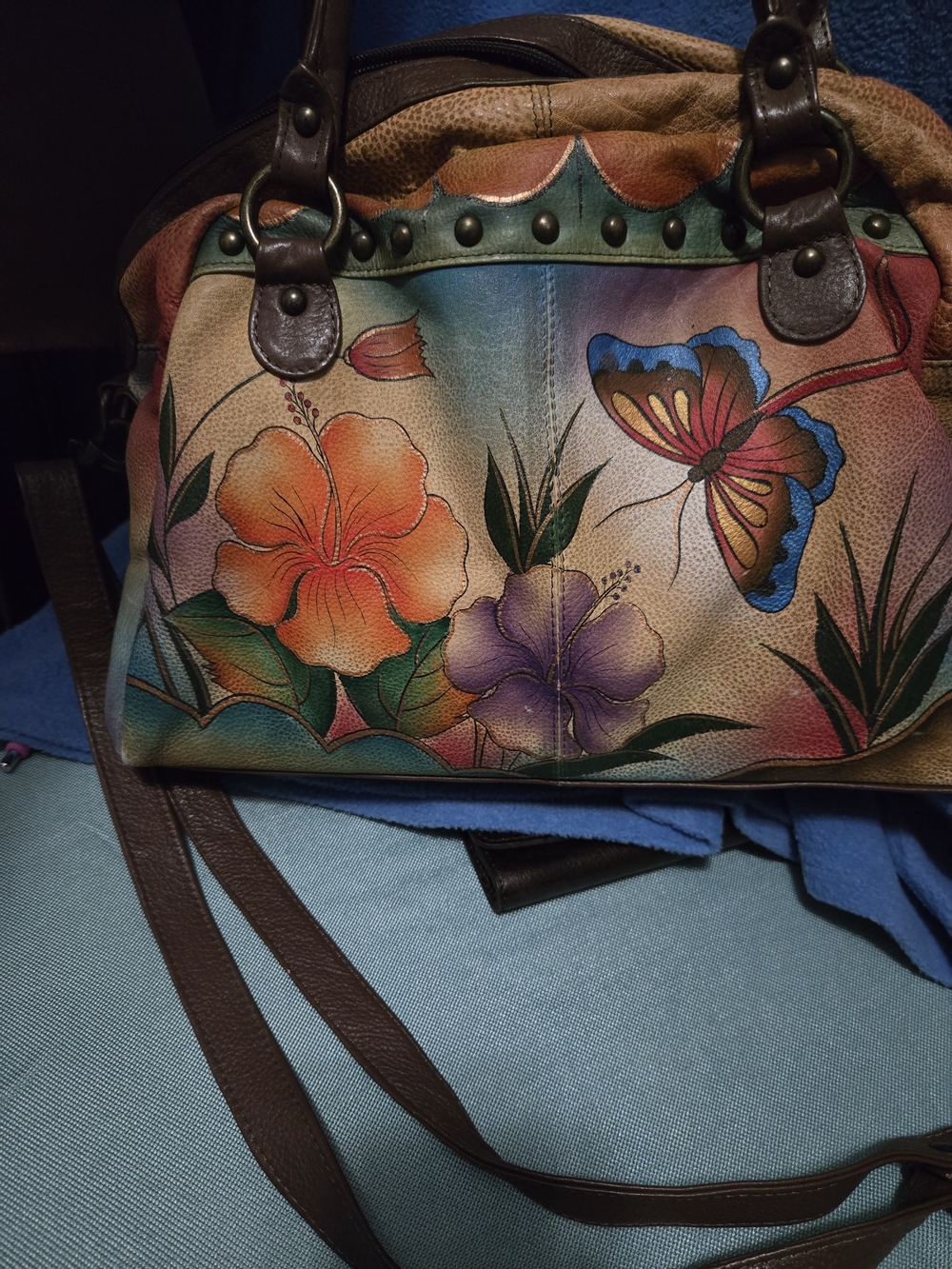 Awesome Anuschka Hand-Painted Floral Butterfly Satchel – Multicolor. GUC - Picture 3 of 16